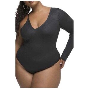 Good American Confidence Asymmetrical Bodysuit Black Sz 7